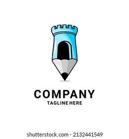 vector illustration of a pencil logo, education logo, vector castle in the form of a pencil
