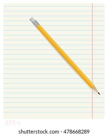 Vector illustration of a pencil lying on notebook sheet in line with the fields