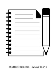 ilustración vectorial del icono de lápiz y bloc de notas en fondo blanco