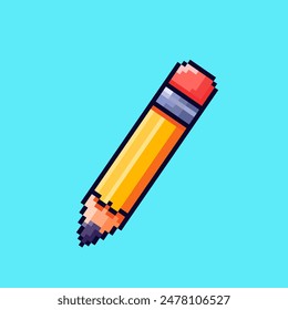 Ilustración vectorial de artículo escolar de lápiz con Pixel Art Design, perfecto para activos de juego diseños temáticos