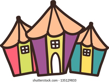 Vector illustration of pencil shaped houses or circus