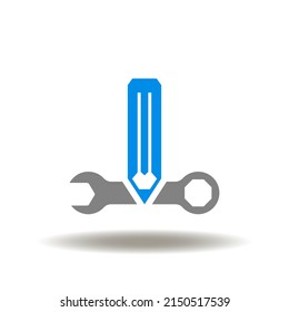 Vector Illustration Of Pencil And Wrench. Icon Of Customize. Symbol Of Engineering, Design, Repair.