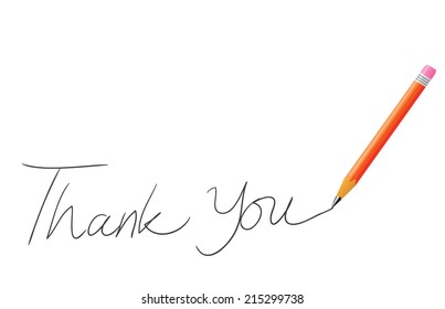 Vector illustration of pencil writing thank you isolated on white