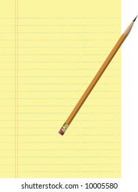 Vector illustration of a pencil and yellow paper