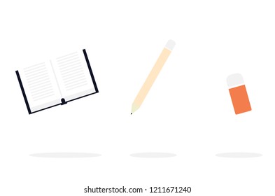 Vector illustration of Pencil,book and eraser