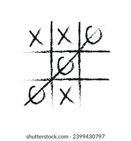 Ilustración vectorial del juego de tic-tac-toe dibujado con lápiz.