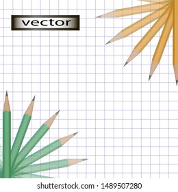 Vector illustration pencils on a sheet of notebook quickly rotate the movement in a circle around its axis