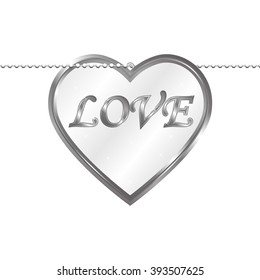 Vector illustration of a pendant in the form of heart on a silver chain. Silver jewelry. Isolated on white background.