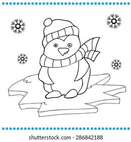 Vector illustration of Penguin cartoon - Coloring book