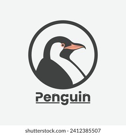 Vector Illustration Penguin in circle. Monochrome logo.