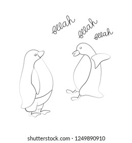 Vector illustration of penguin in comic style. Cool sticker for cover, poster, diary, notebook, case or fabric. Original funny drawings for prints.