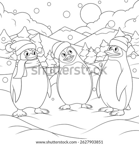 Vector illustration, Penguin Day, coloring book 