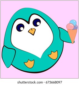 Vector illustration of  penguin with ice cream