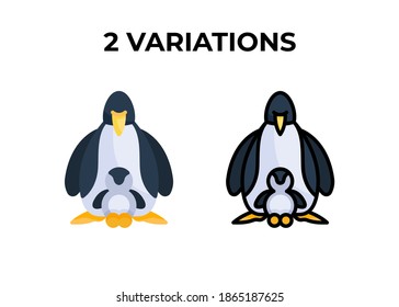 Vector illustration penguin icon or logo black color two version with flat and lineal color design style