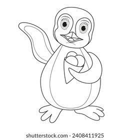 Vector illustration of penguin isolated on white background. For kids coloring book.