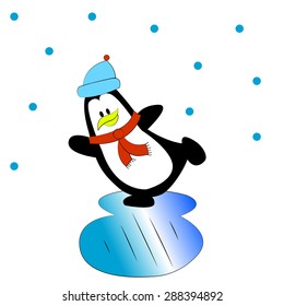 Vector illustration of a penguin on ice