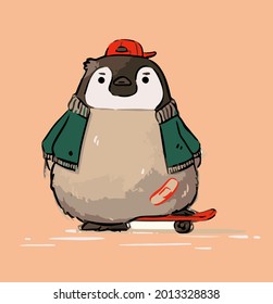 Vector illustration of Penguin on orange backgroud.