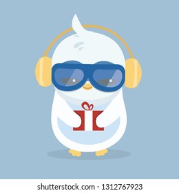 Vector illustration of a penguin on pastel background.