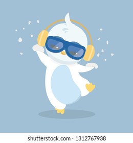 Vector illustration of a penguin on pastel background.