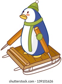 Ilustración vectorial del Pingüino en un viaje en Sleigh
