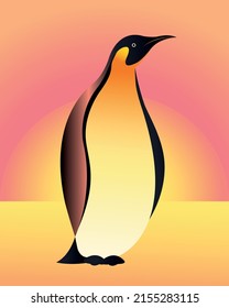 vector illustration of penguin on sunset	