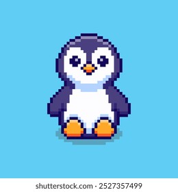 Vector Illustration of Penguin with Pixel Art Design, perfect for game assets themed designs