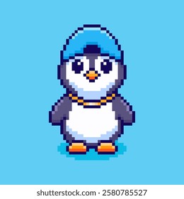 Vector Illustration of Penguin Rap with Pixel Art Design, perfect for game assets themed designs