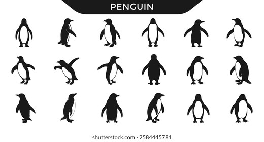 Vector illustration of penguin silhouettes in various poses