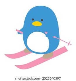 Vector illustration of a penguin skiing. Winter, winter sports, birds