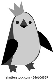 Vector illustration of penguin in small crown on white background