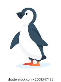 A vector illustration of a penguin standing on a white background, representing arctic wildlife, climate awareness, and environmental conservation. Suitable for wildlife and eco campaigns.