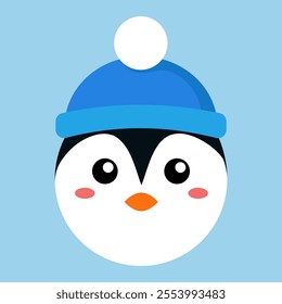 Vector illustration of a penguin in a winter blue hat	