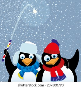 Vector illustration. Penguins.