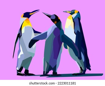 vector illustration penguins celebrating, pink background