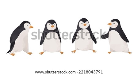 Vector illustration - penguins. Funny cartoon arctic animals. Childish watercolor illustration. Winter character for kid design. Perfect for prints, home decor