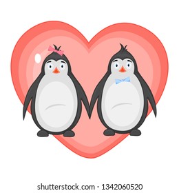 vector illustration with penguins on Valentine's day
