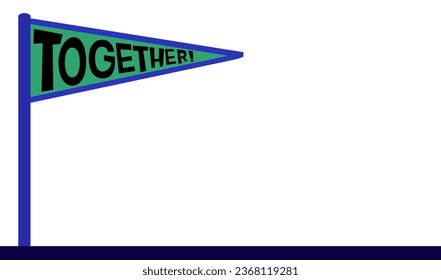 Ilustración vectorial de una bandera inclinada con la palabra "juntos" en ella