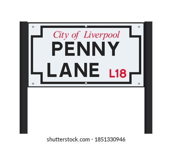 Vector illustration of the Penny Lane street road  sign on black metallic post