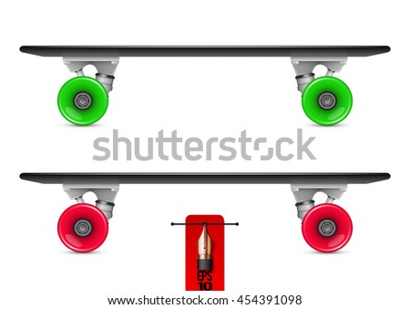 Vector illustration of penny skate board with red and green wheels