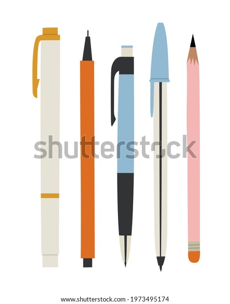 Vector Illustration Pens Pencils Isolated On Stock Vector (Royalty Free ...