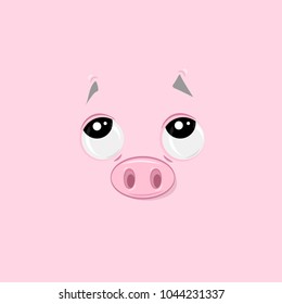 Vector illustration of the pensive funny pig face on pink background.