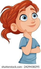 Vector illustration of a pensive young girl