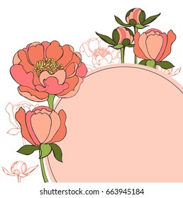 Vector illustration with peonies.Pink colors. Floral background