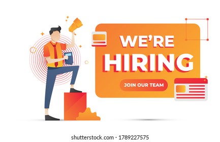 vector illustration of people announcement for looking new employees concept. perfect for landing page, template, ui, web, mobile app, poster, banner, flyer, background, website, advertisement