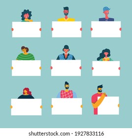 Vector illustration of people with banner for use in advertising, presentations, brochures, blogs, documents and forms in the flat style