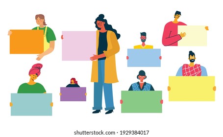Vector illustration of people with banner for use in advertising, presentations, brochures, blogs, documents and forms in the flat style
