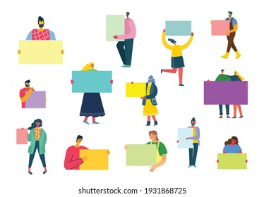 Vector illustration of people with banner for use in advertising, presentations, brochures, blogs, documents and forms in the flat style