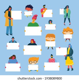 Vector illustration of people with banner for use in advertising, presentations, brochures, blogs, documents and forms in the flat style