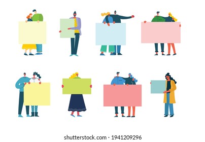 Ilustración vectorial de personas con banner para uso en publicidad, presentaciones, folletos, blogs, documentos y formularios en estilo plano