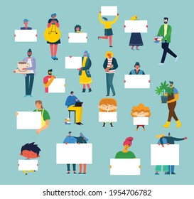 Vector illustration of people with banner for use in advertising, presentations, brochures, blogs, documents and forms in the flat style